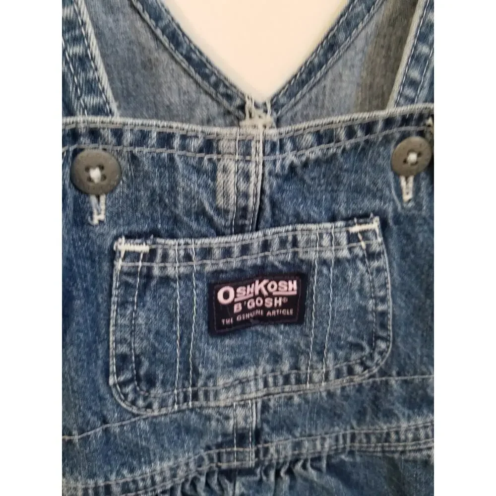 Vintage Osh Kosh B'Gosh Blue Denim Short Overalls 90's Y2K Sz L Toddler Vestbak